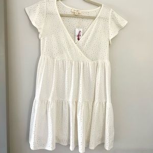 NWT Jessica Simpson White Eyelet Babydoll Dress/Swim Cover Up Size Large